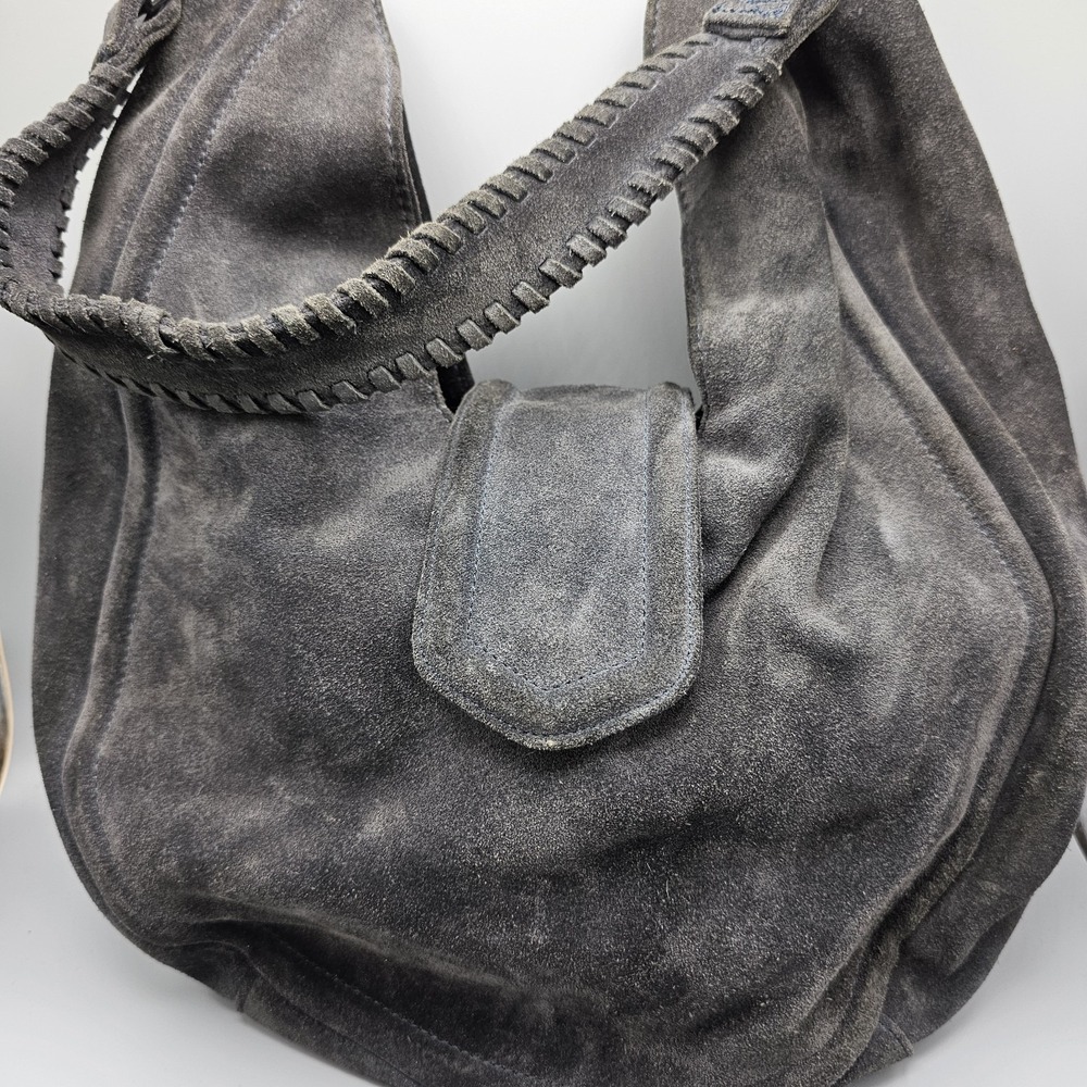 BCBG Generation Suede Large Hobo Bag Fume Gray Magnetic Snap